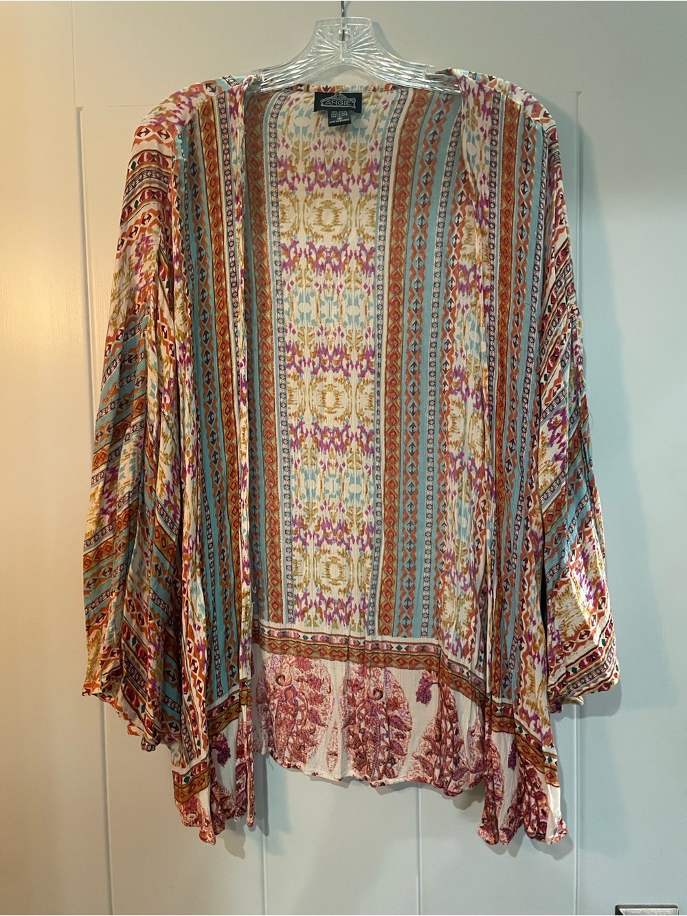 Angie Multicolor Striped Floral Kimono - Teal, Rust, Pink, Cream